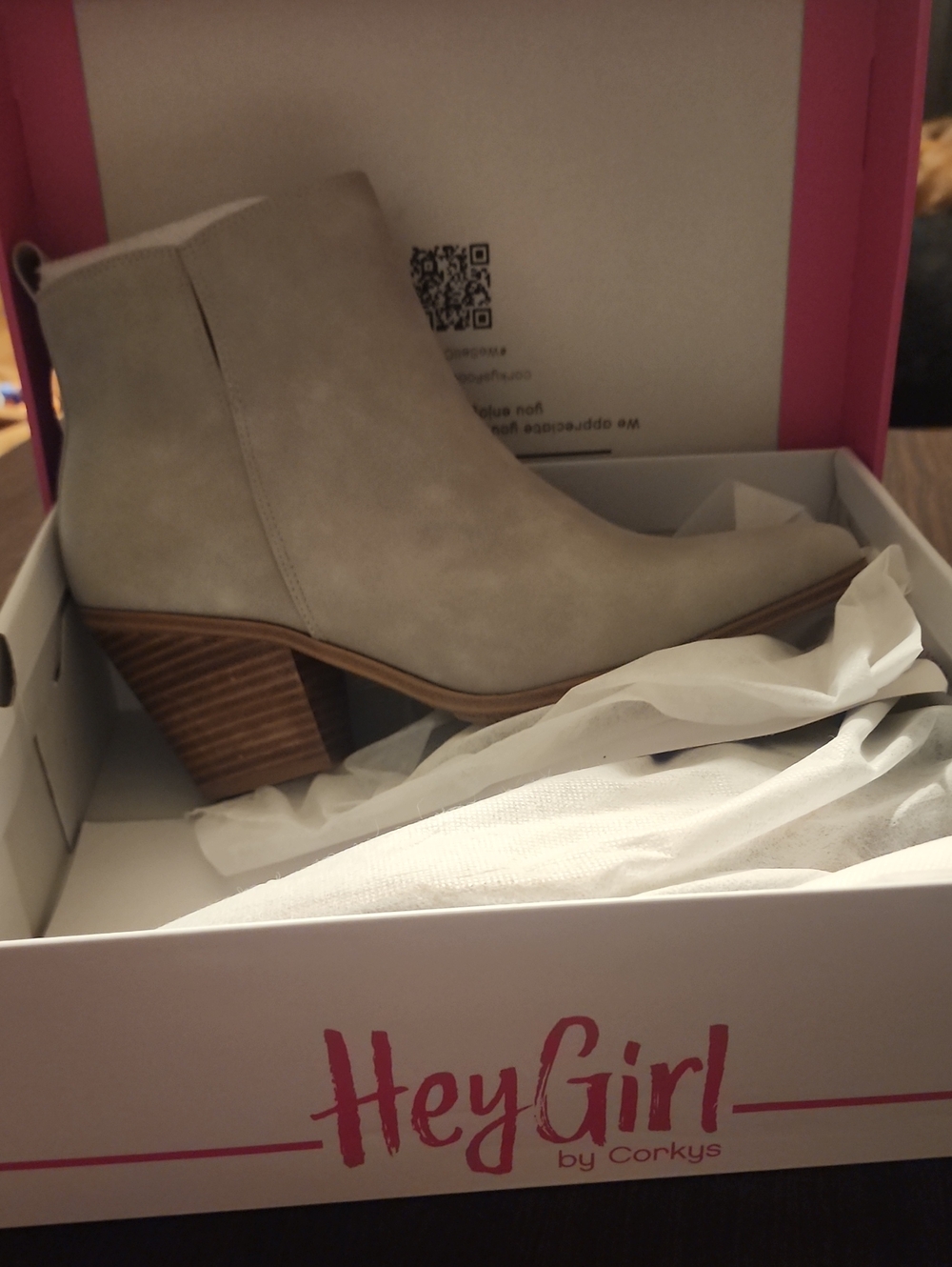 Hey Girl by Corkys Light Gray Suede Ankle Bootie